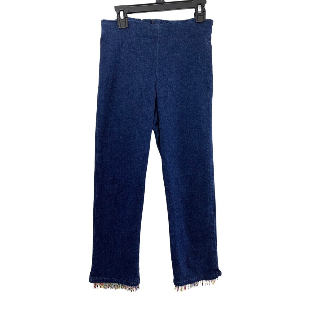 Tracy Evans Capri Jeans Junior 7 Dark Wash Denim Beaded Hem Hippie Boho Festival